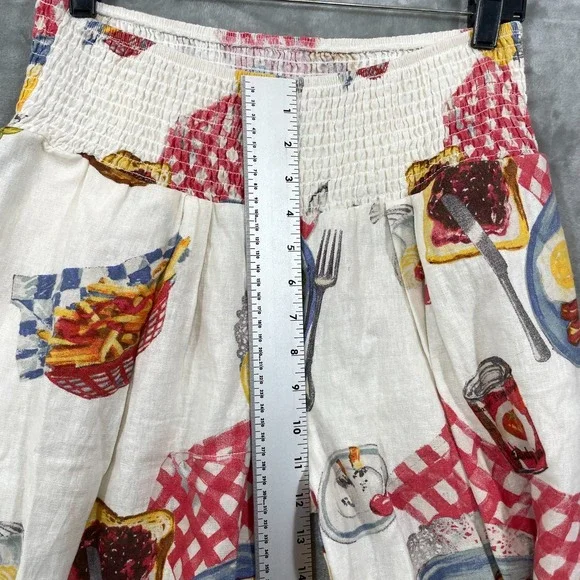 Kimchi Blue Sz S Caroline Smocked Wide Leg Linen-Blend Pant Novelty Diner Print - Picture 6 of 11